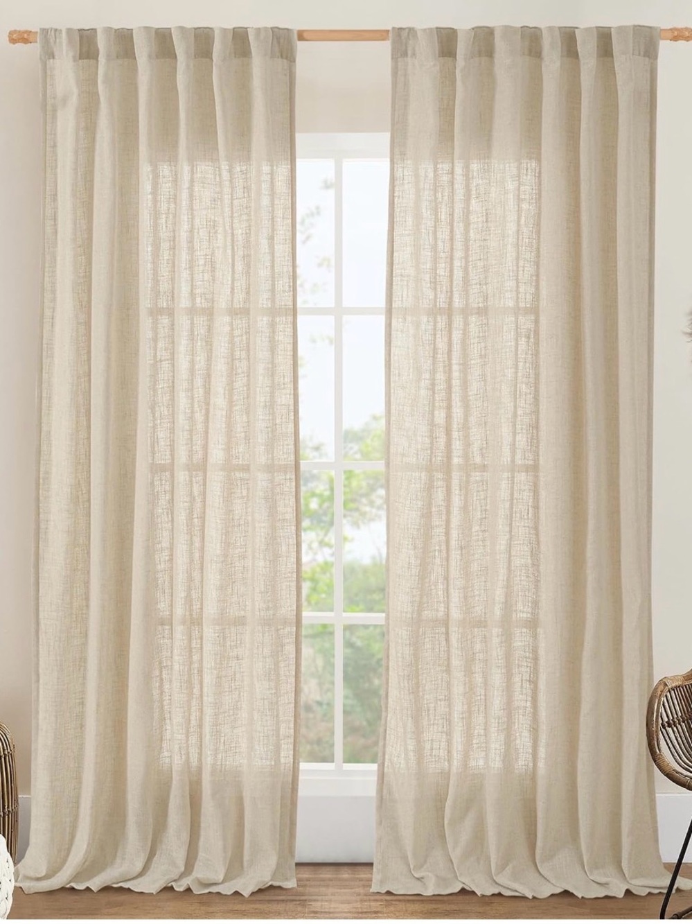 Natural Linen Blended Curtains 2 Panels Semi Sheer Light Filtering 52 x 120 Inch